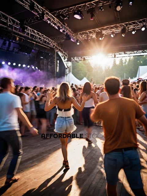 A group of people dancing outside at a festival
