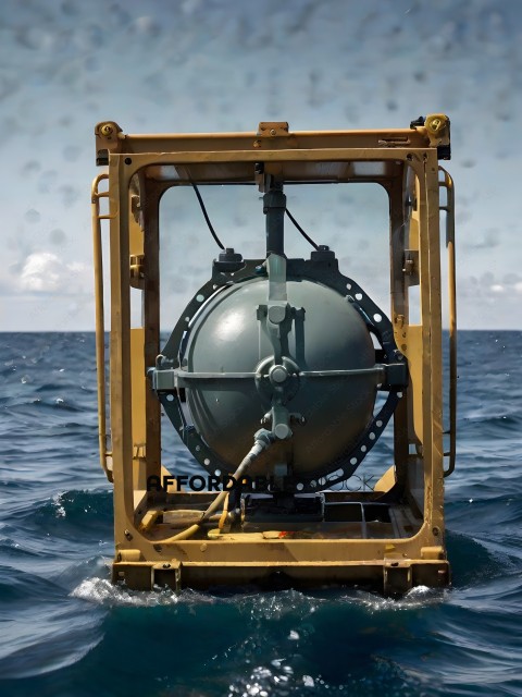 A large metal object is floating in the ocean