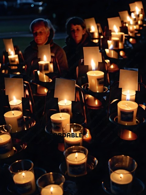 A group of candles lit in a dark room
