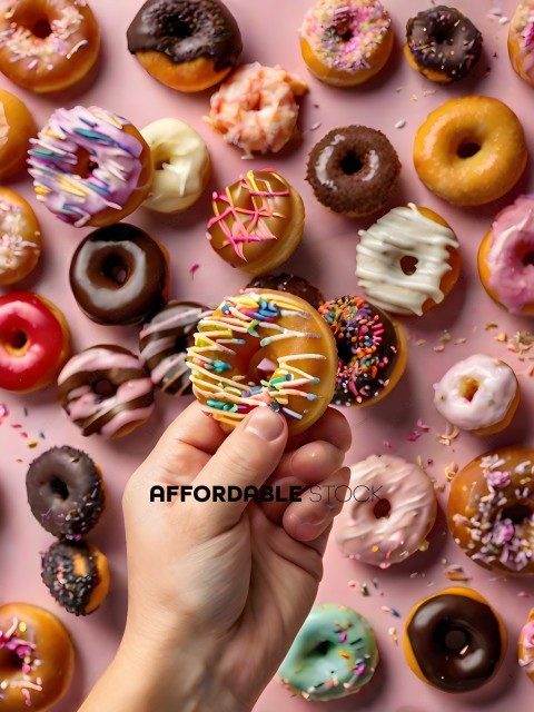 A person holding a donut with sprinkles