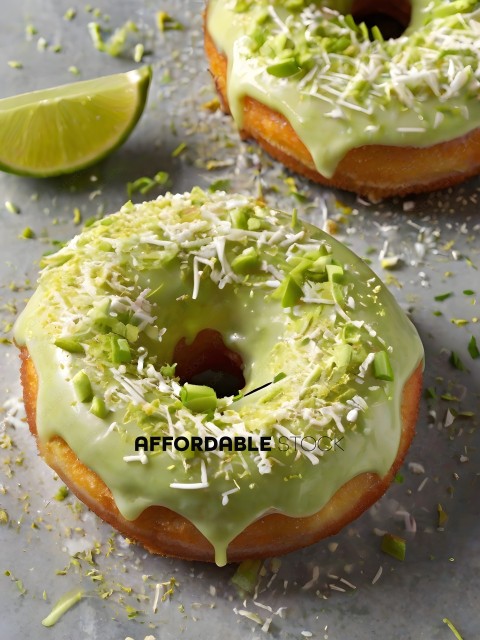 Green and White Donut with Lime and Sprinkles
