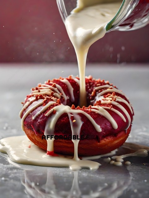 A doughnut with white icing dripping down the side