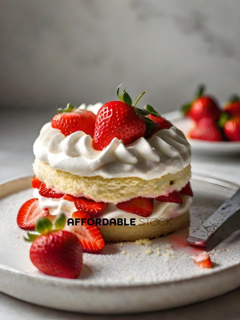 A delicious strawberry dessert with whipped cream and strawberries