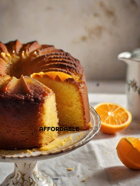 A cake with orange slices on the side
