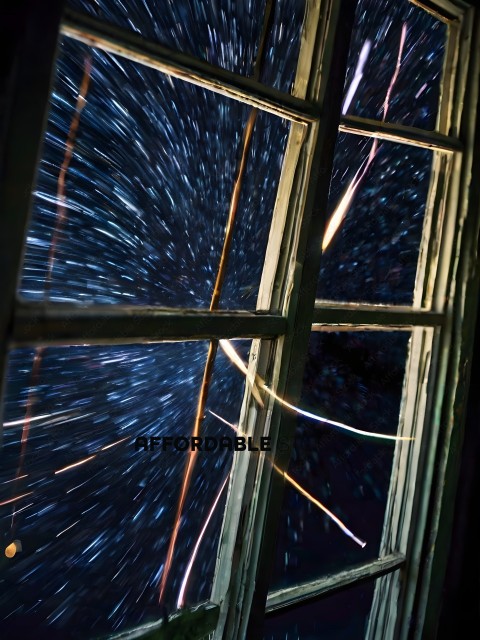 A blurry night sky through a window
