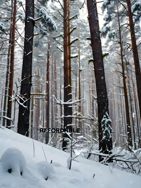 Snowy forest with trees and snow