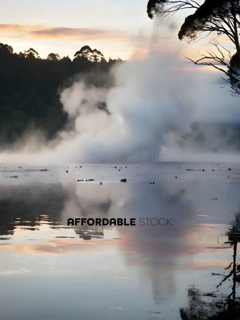 Smoke rising from a lake