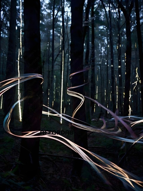 A long, thin, glowing line of light in the woods