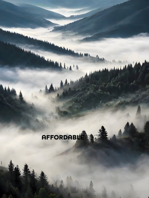 Foggy Mountains with Pine Trees