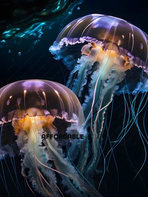 Two Large Jellyfish with Long Tentacles