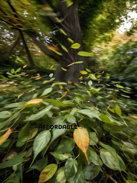 A blurry photo of a tree with leaves