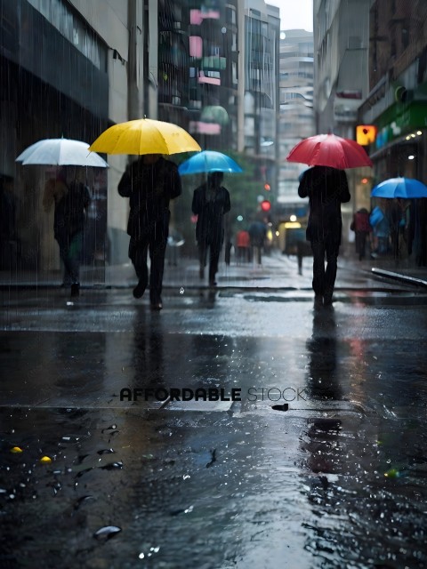 People walking in the rain with umbrellas