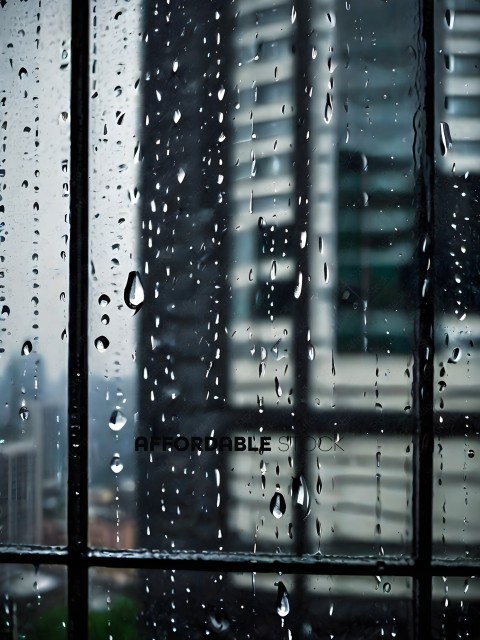 Raindrops on a window in a city