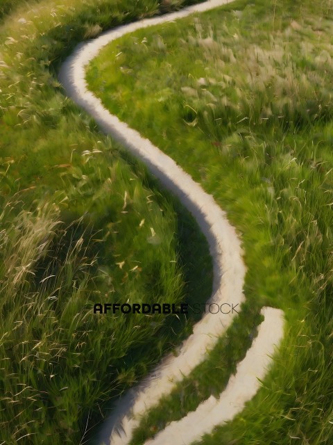 A path in the grass with a white line