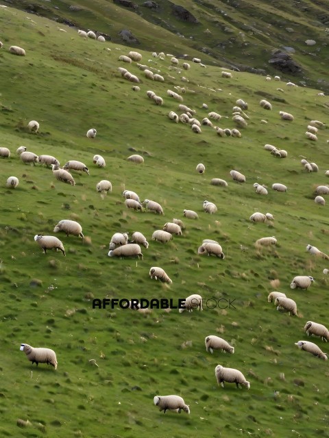 A herd of sheep grazing on a grassy hill