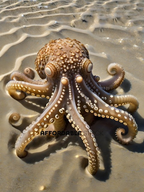 An octopus with many arms on the beach