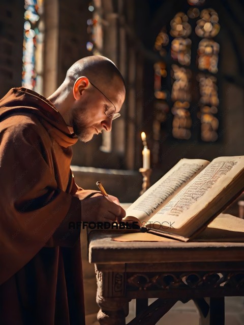 A monk writing in a book