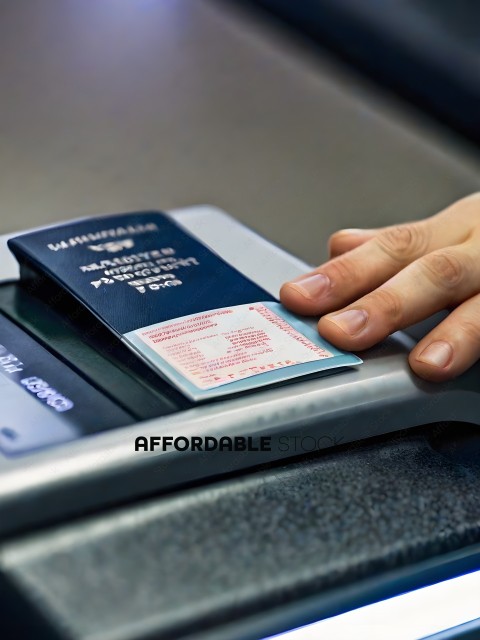 A person is holding a passport and a card