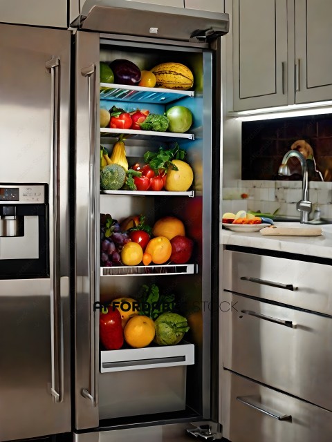 A refrigerator filled with a variety of fruits and vegetables
