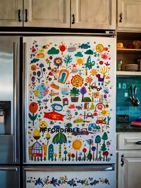 Colorful Magnetic Refrigerator Door with Children's Drawings