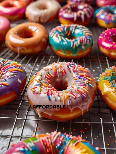 Colorful Donuts on a Cooling Rack