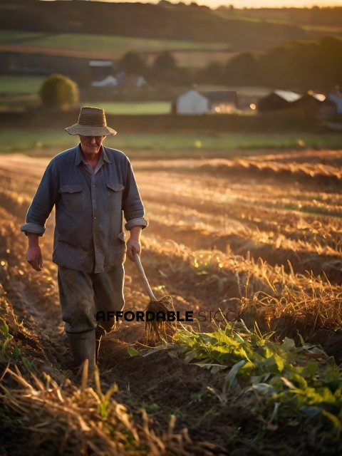 Man in overalls walking through a field
