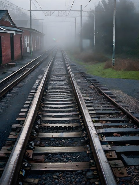 Train tracks in the fog