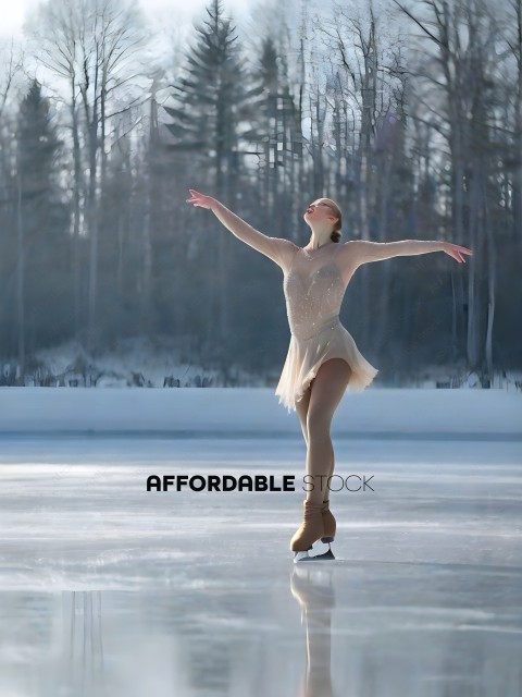 A female ice skater glides across the ice