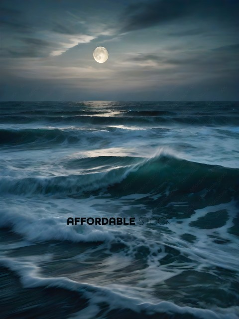 A beautiful ocean scene with a full moon rising