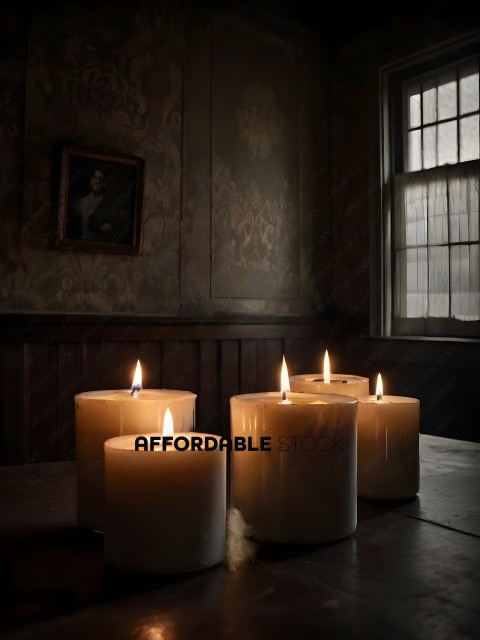 Candles on a table in a dark room