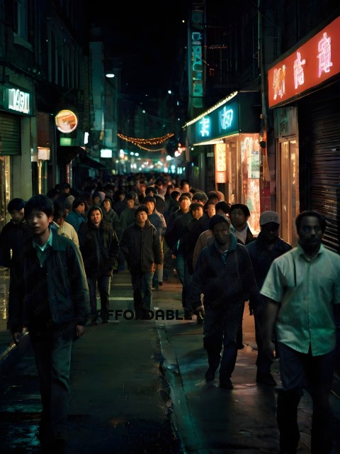 Crowded Asian Street at Night