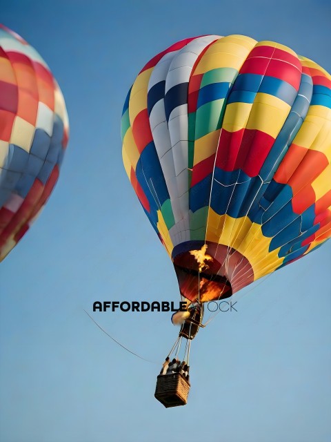 Two hot air balloons with people in them