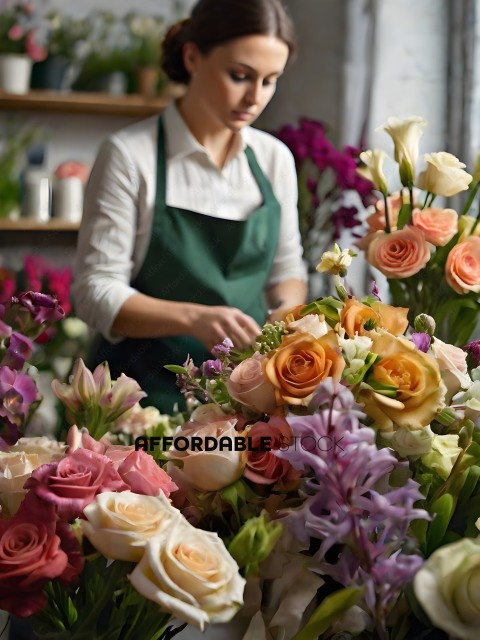 A woman arranging flowers in a vase