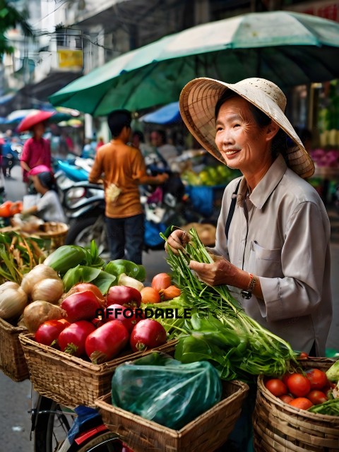 Woman Selling Vegetables at Market