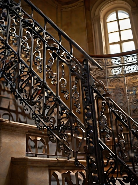 A black metal railing on a staircase