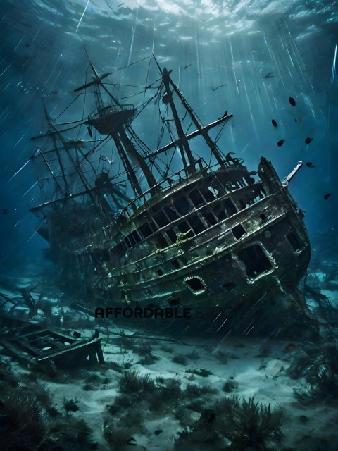 A shipwrecked ship in the ocean