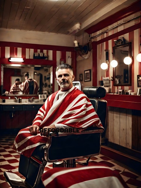 Man in Barber Shop with Striped Towel