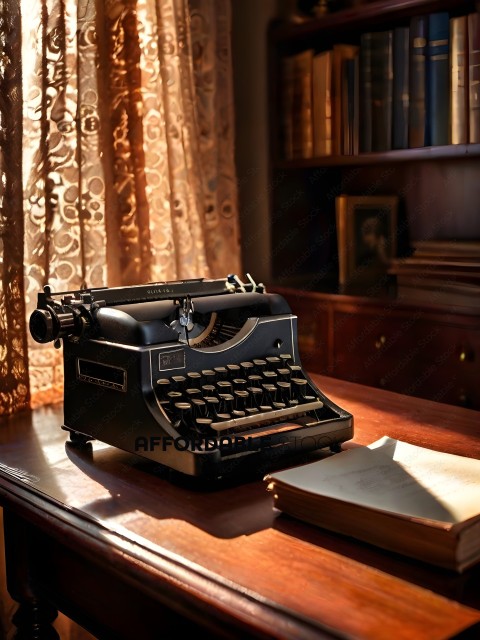 An old fashioned typewriter on a wooden desk