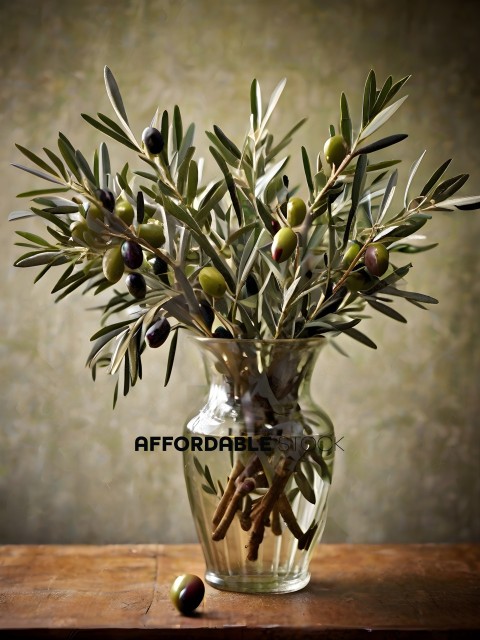 A vase of green olives and sticks