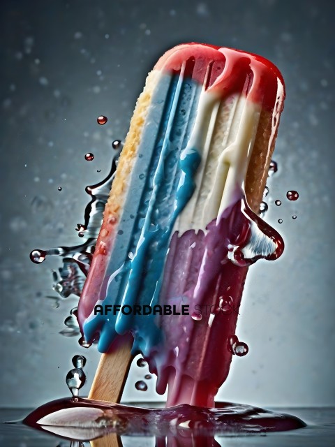A colorful popsicle with a wooden stick