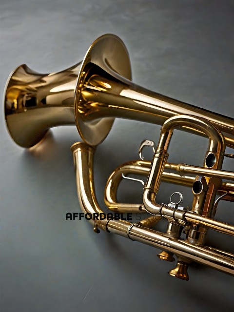 A gold brass instrument with a bell