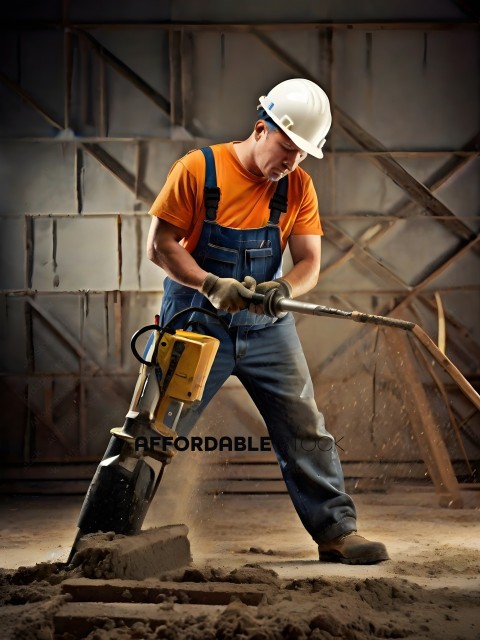 Construction Worker Using a Saw