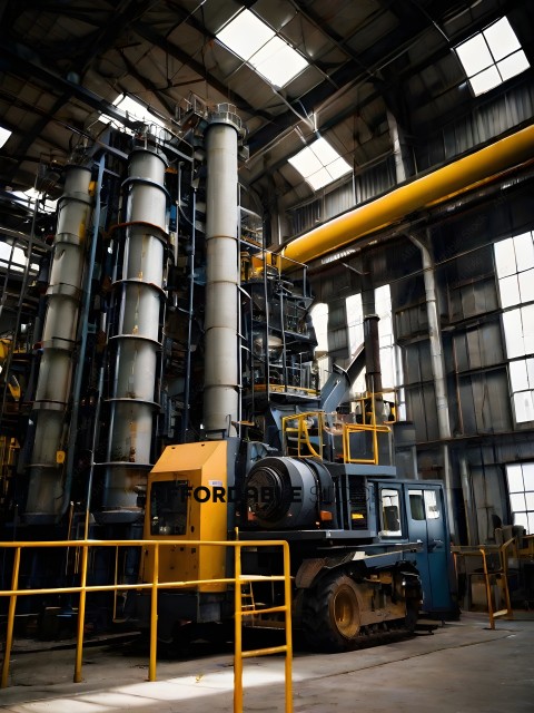 A large industrial machine with a yellow and gray color scheme