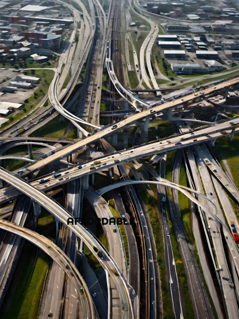 A view of a highway with many interchanges