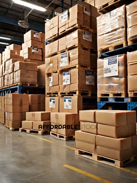 Cardboard boxes stacked in a warehouse