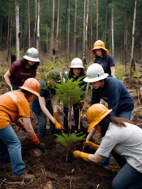 Construction Workers Planting a Tree