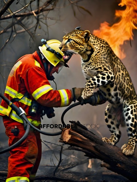 Firefighter and a cheetah