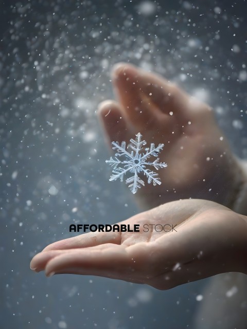 A person's hand is holding a snowflake