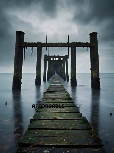 A long wooden pier stretches out into the water