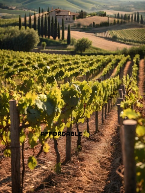 Vineyard with green leaves and brown dirt